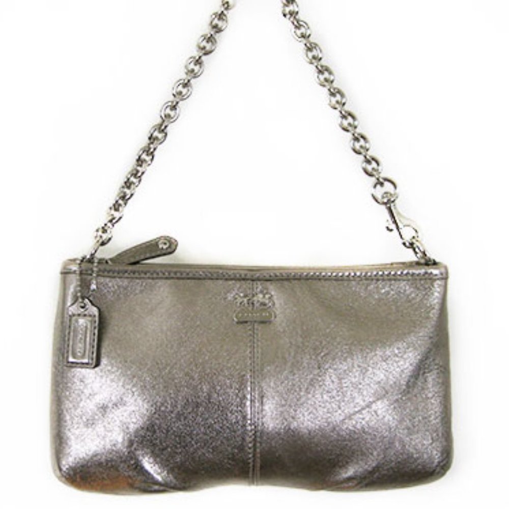 COACH metallic leather wristlet bag